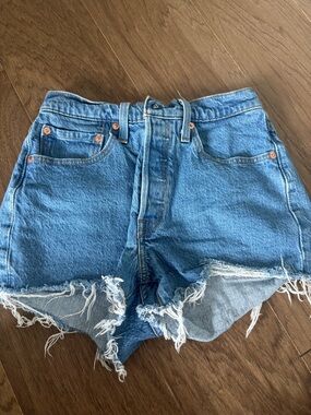 Levi's Medium Blue Distressed Denim Cutoff Shorts